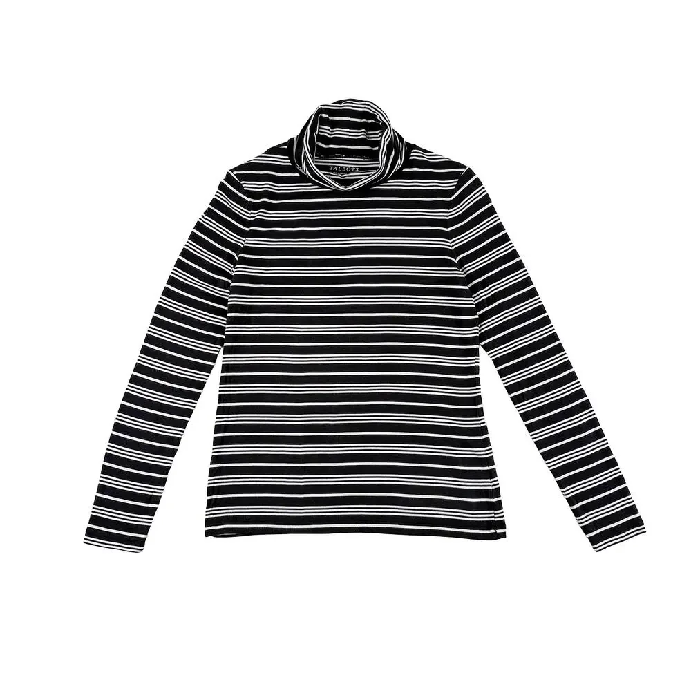 Talbots Thermawarm Turtleneck Women XS Striped Black White Cozy Layering Classic